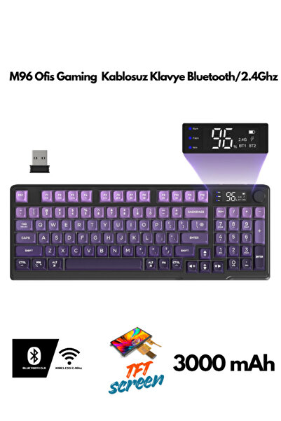 ATAsoft ELEKTRONİK Since 2021 M96 Ofis Klavye Bluetooth/2.4g Kablosuz Oyuncu Klavye Işıklı Usb Type-c Kablolu Şarjlı