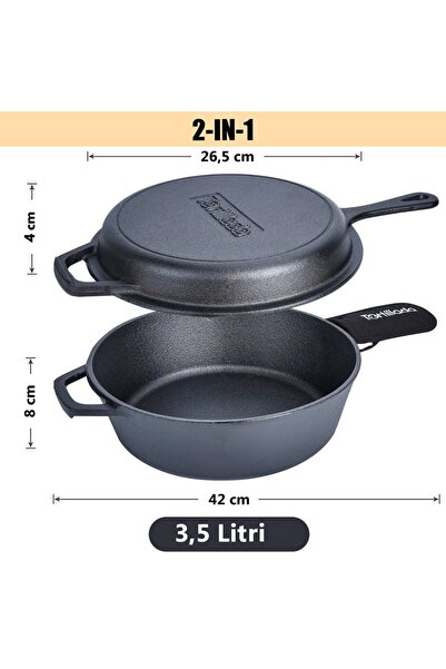 Tortillada Oală înaltă cu capac reversibil 2 în 1, pentru tortillada, oală tip Dutch Oven multifuncțională