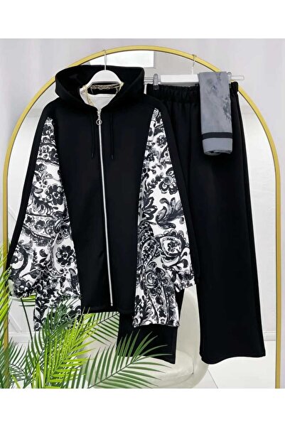 MODA VEDAT Hooded Patterned Scuba Double Set