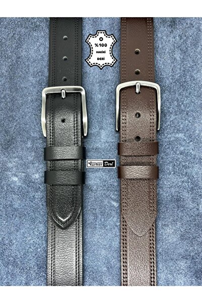 Türker DERİ Set of 2 100% Genuine Leather Men's Jeans Belt 4cm Buffalo Leathe...