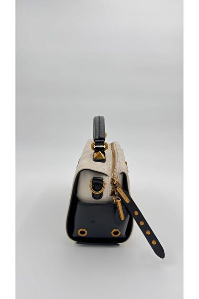 Levidor Krem Siyah Ayaralanabilir Askılı Kapitone El Çantası Orijinal Premium Çanta