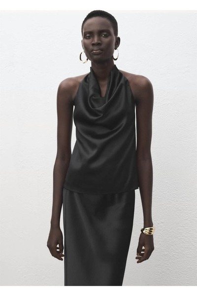 MANGO Woman Drapeli yaka saten bluz