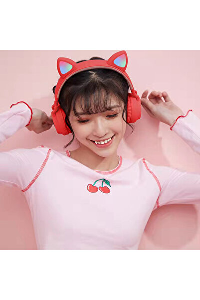 MRG MY08CAT On Ear Headphones, Bluetooth, Cat-shaped, Red