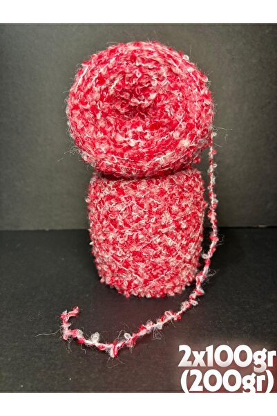 Ana&Kuzusu İplik Kırmızı, beyaz (yün) buklet örgü ip