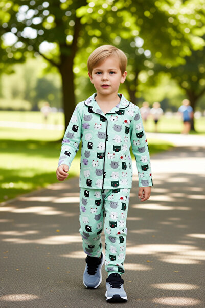 PayBuy Cute Cat Pattern Long Sleeve Pajama Set for Kids Good Quality Stylish Comfortable