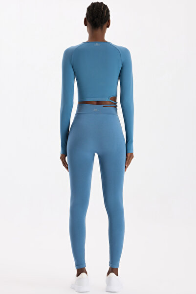 COMEUP Leggings sport cu fermoar și fereastră în talie, albastru cosmos