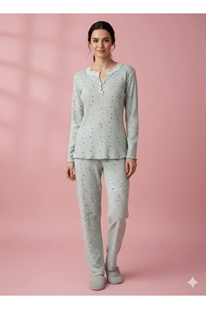 inspira lingerie Lace Collar Detailed Cotton Combed Fabric Pajama Set