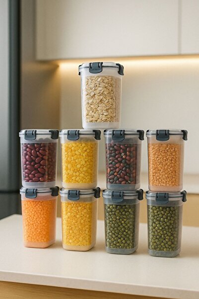 Buğra Home 9-Piece Vacuum-Sealed Hard Plastic Multi-Purpose Spice Storage Con...
