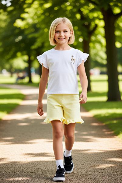 PayBuy Girl's Cute Animal Figured Sleeveless t Shirt and Ruffled Shorts Set Quality Stylish Comfortable