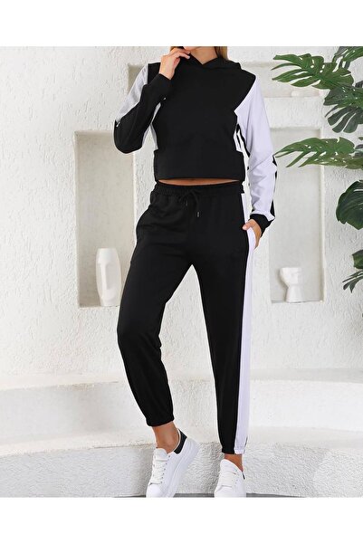 charamela Black and White Color Block Two-Thread Tracksuit Set -