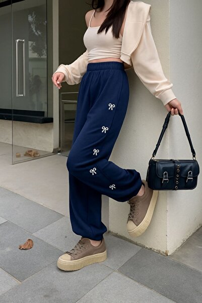 Le Vion Kadın Kurdele Baskı Yüksek Bel Paçası Lastikli Basic Jogger Eşofman Altı