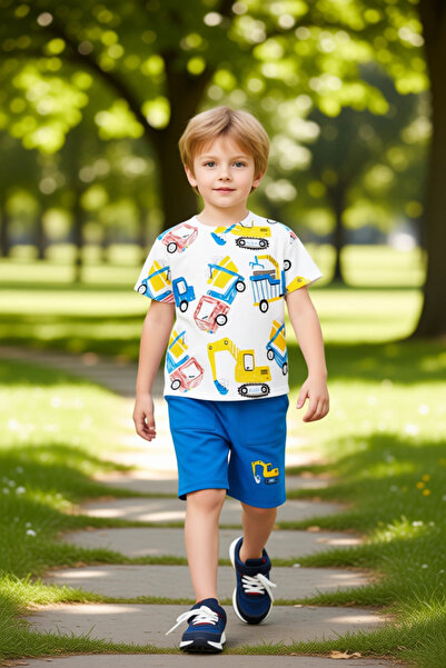 PayBuy Boys' Construction Vehicle Patterned Cotton Short Sleeve T-Shirt and Shorts Set Quality Stylish Comfortable
