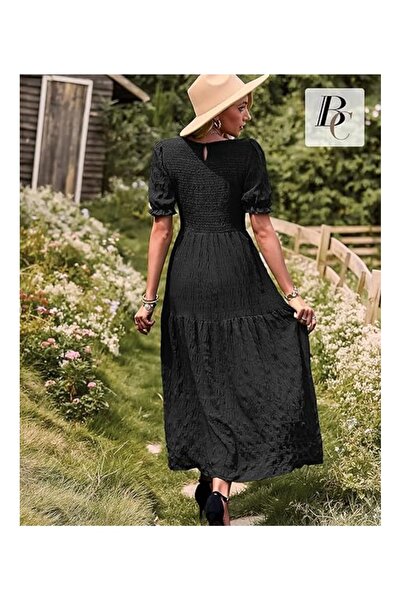 OEM BebreezChic long dress, elegant, short sleeves, round neckline, A-line cut, size M, black