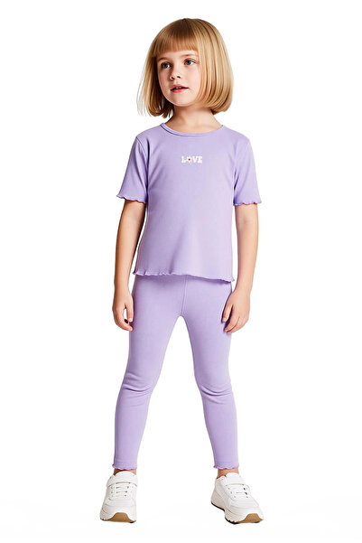 PayBuy Girls' Cotton Embroidered Crew Neck Short Sleeve Top and Flared Leggings Set Good Quality