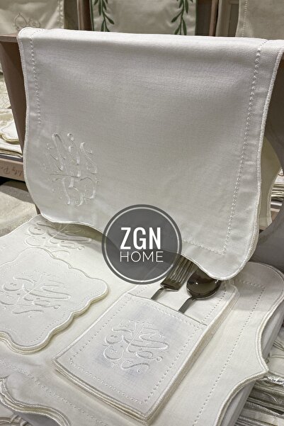 ZGNHome 19 Piece New Ramadan Mubarak White Embroidered American Dinner Set for 6 People