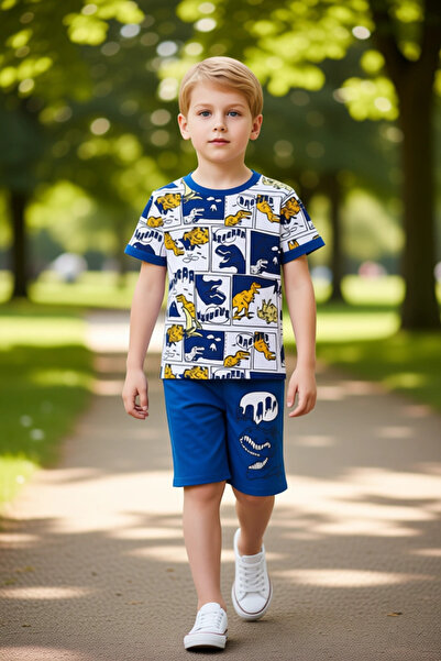 PayBuy Boys' Dinosaur-Themed Comic Printed Short-Sleeved Top and Shorts Set Quality Stylish Comfortable