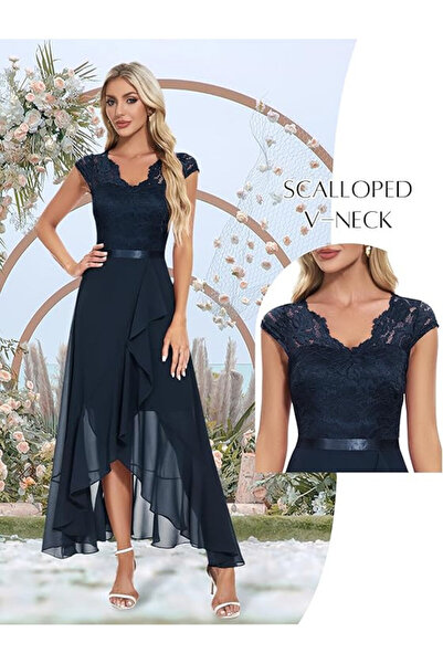 OEM Rochie elegantă de la Bbonlinedress, mărimea M, dantelă, lungă, albastru închis