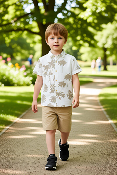 PayBuy Boys' Top-Bottom Tropical Printed Short-Sleeved Shirt and Shorts Set Quality Stylish Comfortable