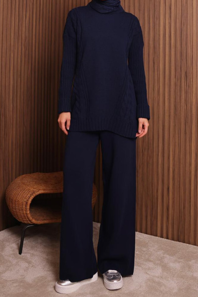 Mogi Butik Women's Oversized Knitted Patterned Pants Hijab Knitwear Set 3117