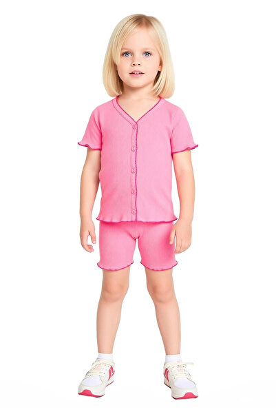 PayBuy Girl's V-Neck Solid Knitted Short Sleeve Top and Shorts Set, High Quality, Stylish, Comfortable, Casual