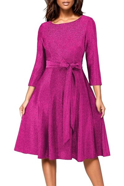 OEM DRESSTELLS γυναικείο κοκτέιλ φόρεμα, μανίκια 3/4, γκλίτερ, μέγεθος S, ροζ