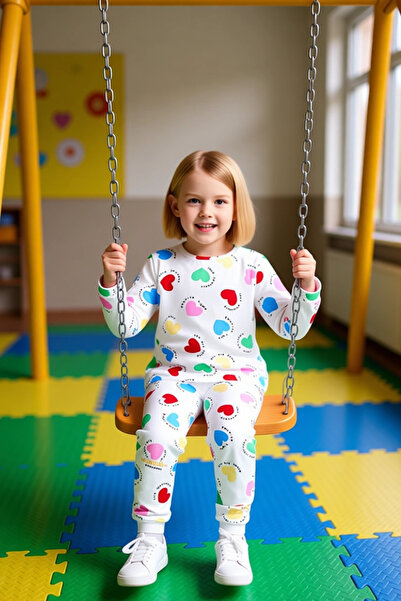 PayBuy Girls' Cotton Polyester Knitted Heart Pattern Pajama Set Quality Stylish Comfortable Casual