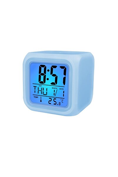 MRG M877 Thermometer Clock, LCD, 7 LED Lights, White