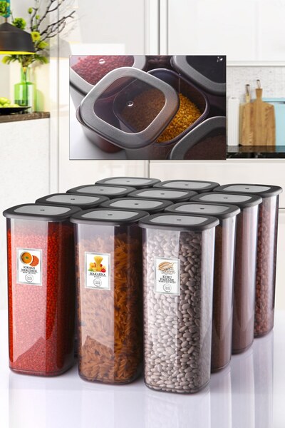 Ginza Maison 12 Food Containers (1750 ml) for Fridge, Freezer, Microwave, +25 labels, Anthracite