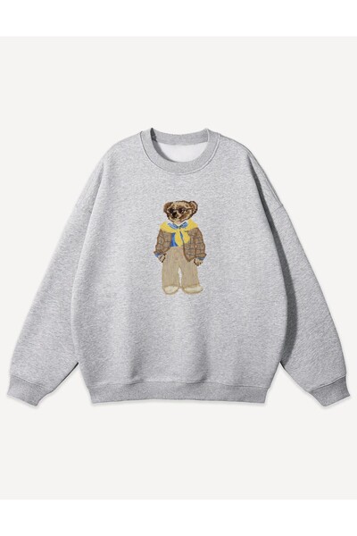 Bengi Clothing Teddy Bear Printed White Organic Cotton Sweatshirt