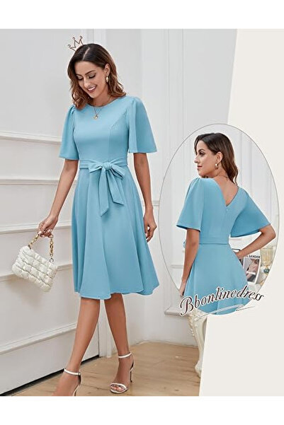 OEM Rochie Bbonlinedress, mărimea M, nailon, midi, vintage, elegantă, formală, albastru deschis