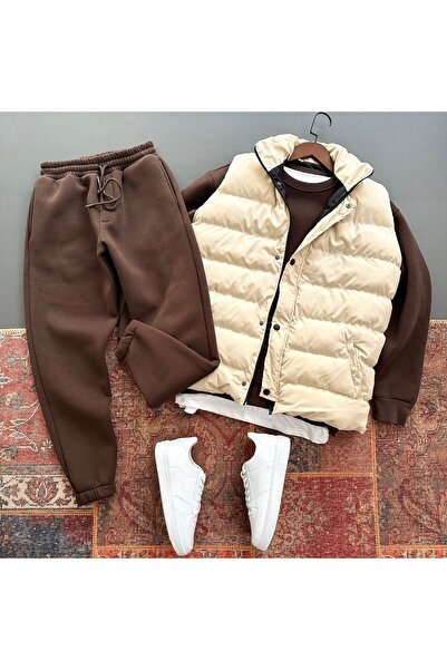 tiggirmoda Надувний жилет і оверсайз 3-нитковий велосипедний комір, товстий флісовий комплект, 3-х частинний набір