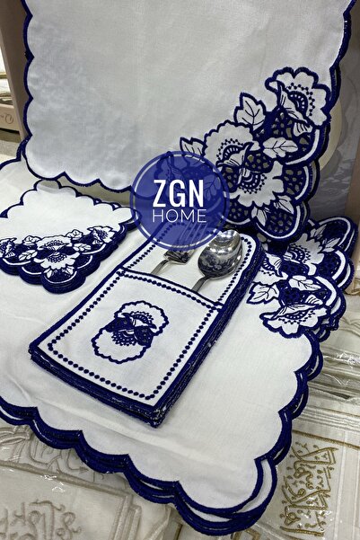 ZGNHome 19 Piece Lace Navy Blue Embroidered American Dinner Set for 6 People