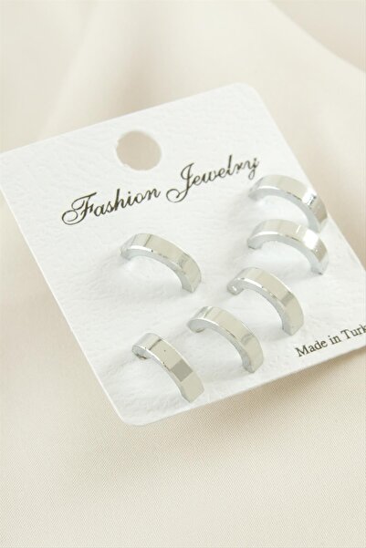 ZERO LAND Nrzsnt 6 Pcs Half Hoop Earrings 1 (213358) Cm-Silver Color