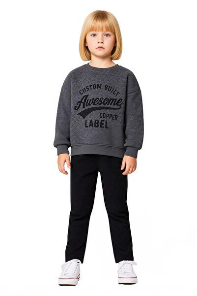 PayBuy Girls' Slogan Printed Crew Neck Fleece Sweatshirt and Leggings Set Quality Stylish Comfortable