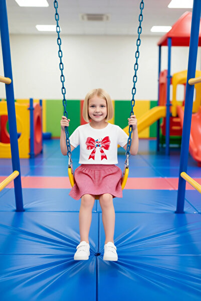 PayBuy Girl's Cotton Top and Skirt Set Cute Teddy Bear and Bow Printed Quality Stylish Comfortable