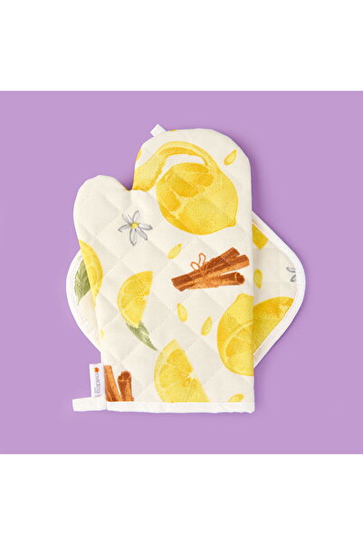 MATMEL Soft Nemo Oven Mitt and Pot Holder - Ecru / Yellow - 17X28 cm + 20X20 cm