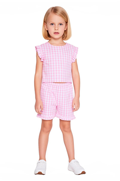 PayBuy Girls' Sleeveless Checkered Woven Top and Shorts Set Quality Stylish Comfortable Casual