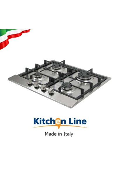 Kitchen Line موقد غاز إيطالي - ستانلس ستيل 60 سم، 4 شعلات، إشعال ذاتي، نظام أمان، مود