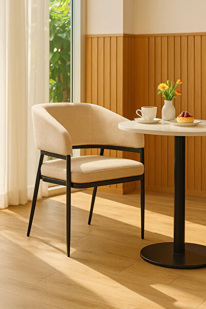 MARIA HOMES Beige Fabric Accent Chair | Modern Armchair for Entryway, Living Room, Hotel Lobby & Reception Decor