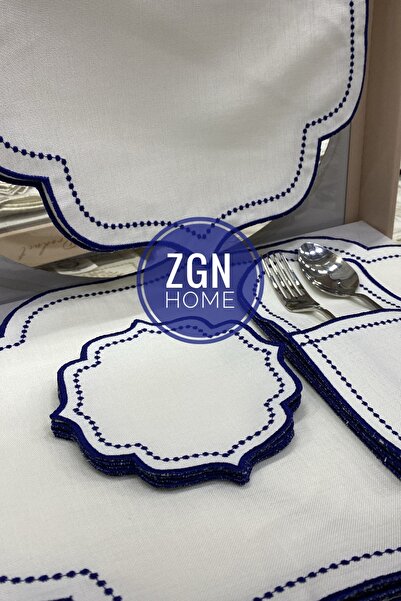 ZGNHome 19 Piece 6 Person Sun Navy Blue Embroidered American Dinner Set