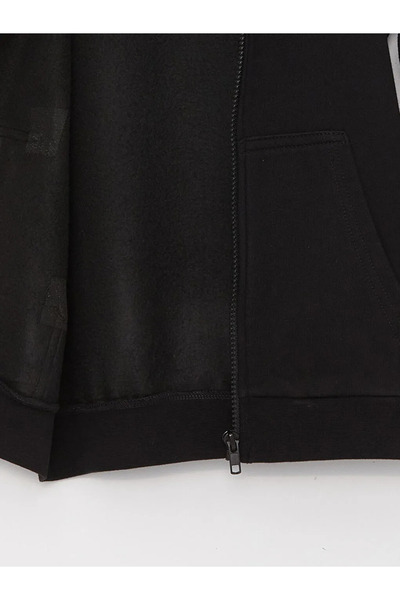 LC Waikiki LCW Kids Черно качулато базово дългоръкавно момчешко суитшърт с цип