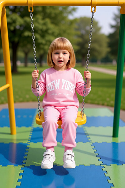 PayBuy Girl's Cotton New York Printed Crew Neck Sweatshirt and Sweatpants Set Quality Stylish