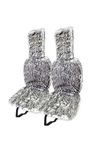 3XR 2PCS Winter Car Seat Covers Long Auto Wool Seat Cushion Set White With Bl...