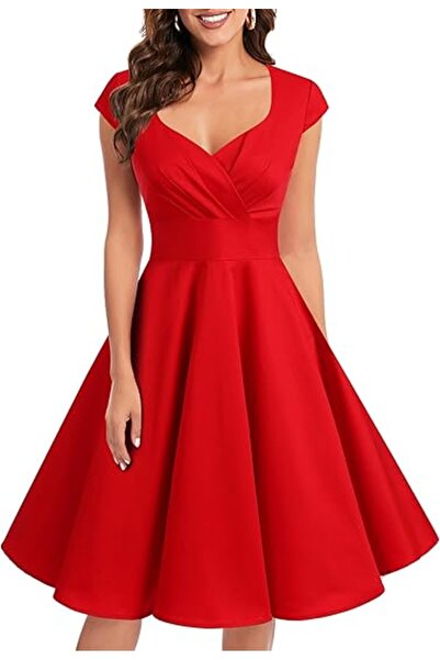 OEM Retro vintage dress Bbonlinedress, size L, nylon, short sleeves, red