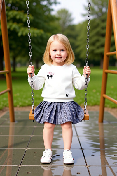 PayBuy Girls' Plaid Pattern Crew Neck Long Sleeve Top and Pleated Skirt Set Quality Stylish Comfortable