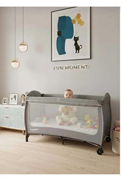 Fun Moment Children's playpen 126 x 65 cm with changing mat and mosquito net
