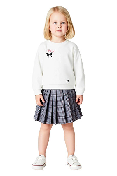 PayBuy Girls' Plaid Pattern Crew Neck Long Sleeve Top and Pleated Skirt Set Quality Stylish Comfortable