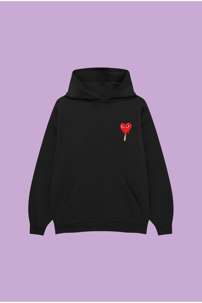 PURE POWER Comme Des Garçons Icecream UNISEX supradimensionat BUMBAC NEGRU K cu glugă SWEAT IMPRIMAT tricou HOODIE