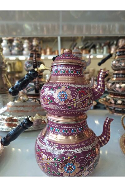 KARACA BAKIR İşlemeli Bakır Demlik- Bakır Çaydanlık