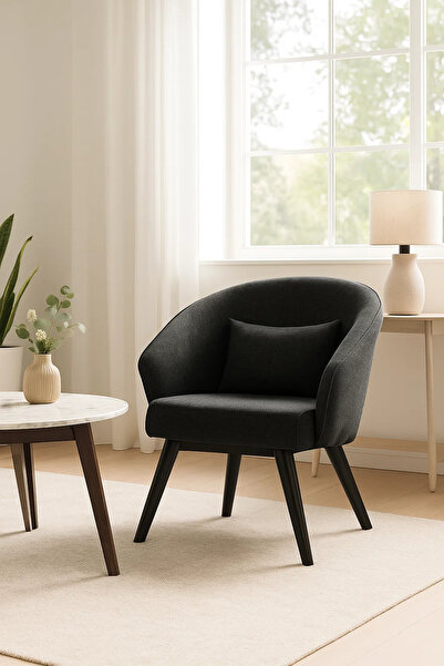 MARIA HOMES Black Fabric Accent Chair with Cushion, Modern Armchair for Living Room, Bedroom & Office Cabin